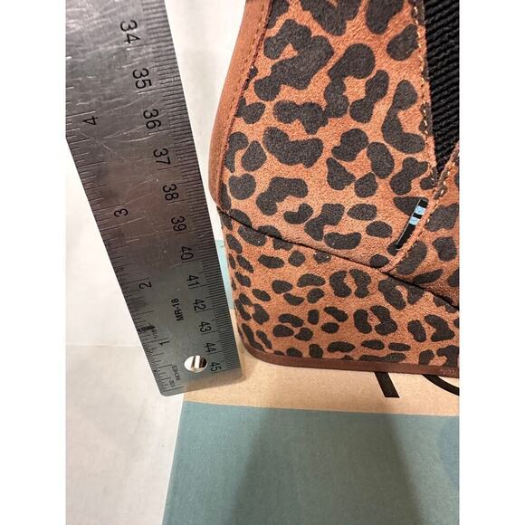 NWT Toms Size 6 Black Brown Leopard Print Suede Kelsey Bootie High Wedge Boot - Picture 10 of 11